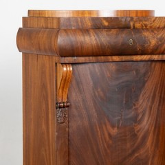 Pair 19th C. Danish Biedermeier Mahogany Column Cabinets with Bowfront Doors