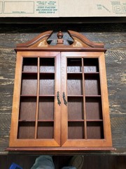 Antique Wall Mounted Wood Display Cabinet with Glass Doors and 4 Shelves