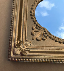 VTG Decorative Salvaged Tin Ceiling Gold 23″ SQ. Thick Metal Mirror Old 1614-25B