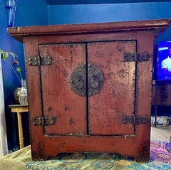 1880-1900 Antique Red Lacquer Cabinet