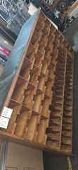 Vintage Antique Oak Apothecary Mail Station Storage Cabinet 78X18.5X44″