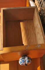 Antique Primitive Maple Wood Spice Spoon Rack Shelf Drawers Blue Porcelain Knobs