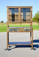 Antique Medical Cabinet Apothecary Medicine Glass Display Case industrial Vtg