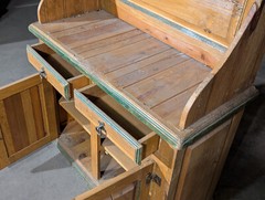 Antique Hoosier Cabinet, Kitchen Drawers, Rustic Pine, Knotted Wood, Iron Hinges