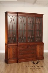 Regency Style Mahogany Breakfront Bookcase Cabinet