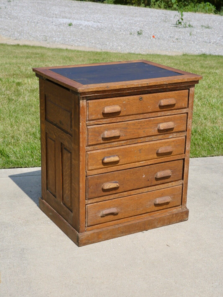 Antique Apothecary Cabinet Slot Machine Stand Wood Drawer Tiger Oak counter VTG