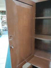 Antique Walnut Blind Door Stepback Cabinet Cupboard Hutch
