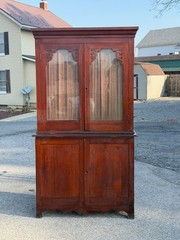 Antique Cherry Linen press display cabinet cupboard 2 pc NY country original 19t