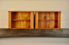 MCM Teak Tambour Door Wall Mount / Countertop Cabinets 18″ W x 12″ T x 8″ D