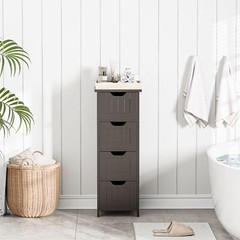 4 Drawers Freestanding Cabinet Bathroom Floor Cabinet Tower Storage Shelf Brown