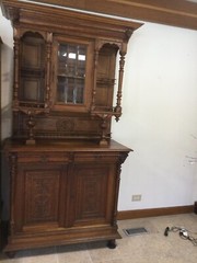 ANTIQUE SOLID OAK EUROPEAN CUPBOARDS W KEY ORNATE