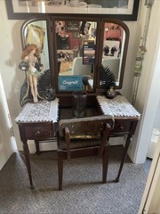 Antique Tiger Oak Curved Glass Cabinet