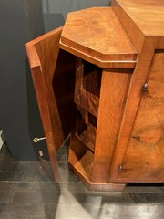 ART DECO CABINET CONSOLE BURLWOOD VENEER 5 DOORS FRANCE OR USA EARLY 20TH C.