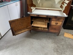 Hoosier Antique Stained Wood Cabinet 1900-1919 Doors Drawers Shelves