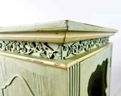 French Provincial Style Mid-Century Distressed Green Cabinet with Three Drawers