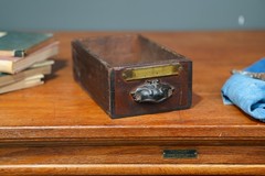 Antique Apothecary Cabinet Single Wood Drawer Hardware tool bin Cast Iron Pull