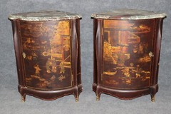 Fine Pair Rare Signed Maison Jansen Chinoiserie Encoignures Corner Cabinets