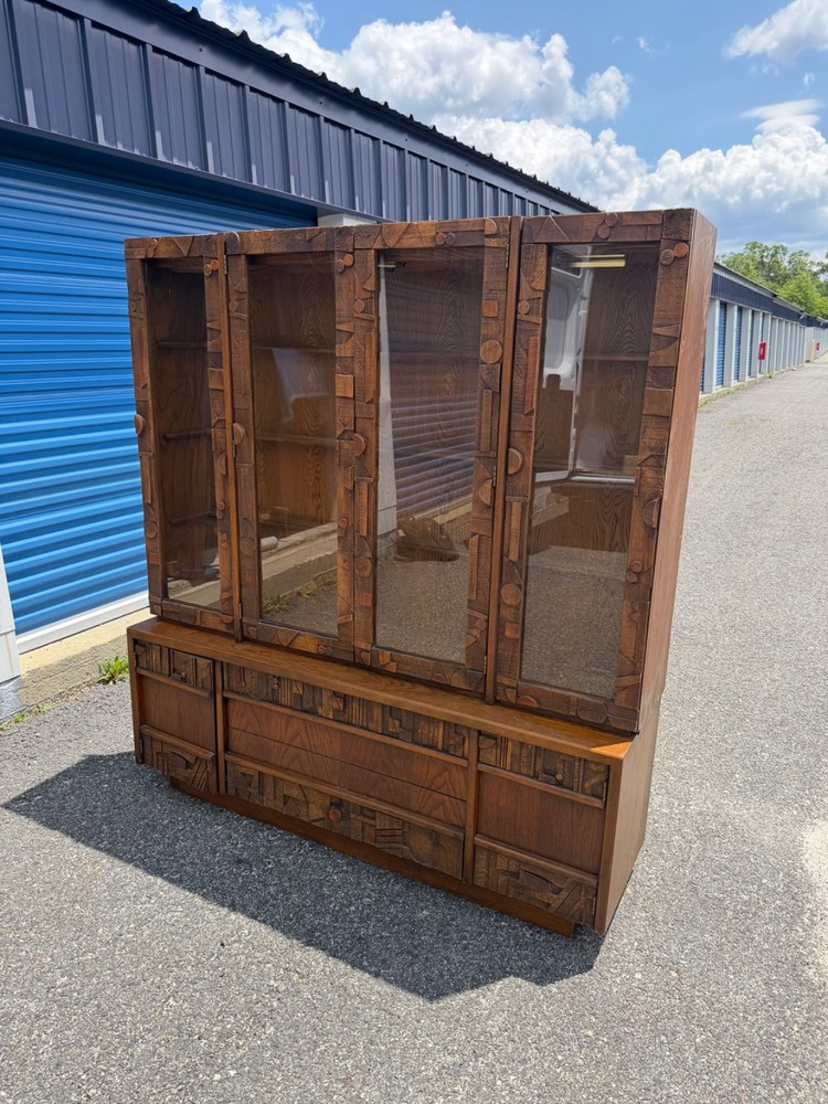 Lane ‘Pueblo’ Brutalist Oak China Cabinet