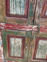 Handmade Rustic Antique Armoire Storage Cabinet Distressed Green Red Finish 70