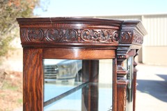 Victorian Heavily Carved Tiger Oak Bow Front China Display Cabinet Horner Flint