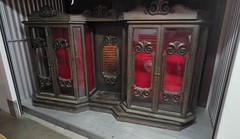Antique 108” Breakfront China Cabinet w/ Mirror, Crown & Glass Shelves – Pickup