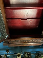 Antique Wall Cabinet Secret Compartment Hidden Drawer Carved Wood Glass Door