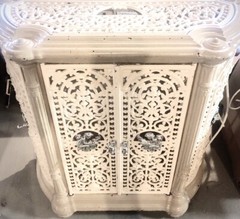 Antique French Victorian Cast Iron Cabinet–Enameled Floral Panels |Parisian Rare