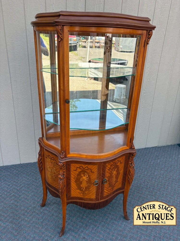 67807 Elegant Inlaid Curio Cabinet with Glass Display Shelves Super QUALITY