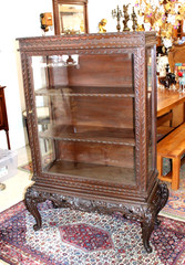 French Antique Carved Mahogany Display Cabinet | Glass Door & Carved Base