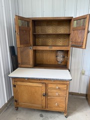 Antique Sellers Cabinet Hutch with Flour Sifter and Stained Glass Doors