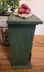 Vtg Small Rustic Green Wood 3 Drawer Trinket Spice Cabinet Apple Knobs Country