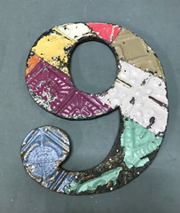 Decorative Salvage Tin Ceiling 12″ Patchwork Metal VTG Number 6 Old 297-25B