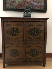 ANTIQUE 19TH CENTURY HAND PAINTED TIBETAN CABINET HAND CARVED  WOOD
