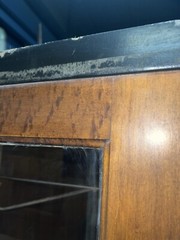 c1920 vintage birch upright vitrine like Cabinet E H Sheldon Co. 80”h x 71 x 18”