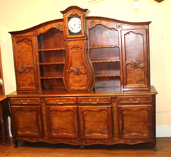 French Antique Burled Walnut Louis XV Buffet Cabinet With Grand Father Clock