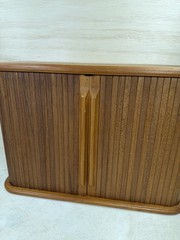 Vintage Mid Century Eppco Enterprises Teak Tambour Slide Door Wall Mount Cabinet