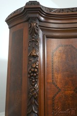 L73153: Vintage French Renaissance Carved Walnut China Cabinet