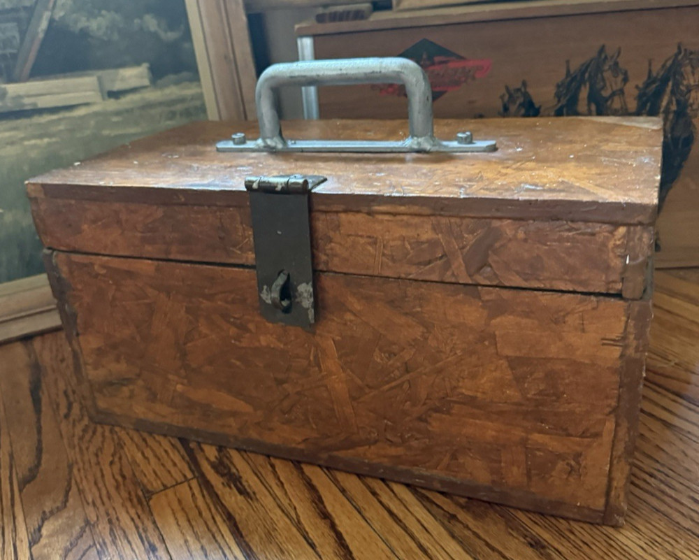 Vintage Handmade Mechanist Tool Box Chest Box Wood Metal Handle Primitive Rustic