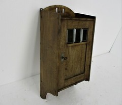 Vintage Kitchen Apothecary Bathroom Cabinet Hand Carved Wood Leaded Glass Door