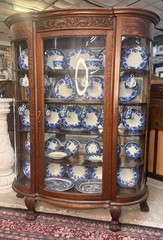 Exceptional American Antique Carved Golden Oak China Curio Cabinet Bookcase 1900