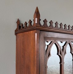 French Antique Gothic Revival Solid Oak and Walnut Wood Bar or Wall Cabinet