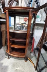 Antique Oak Victorian Bow Glass China Cabinet Curio