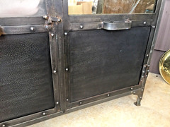 antique vintage industrial metal cabinet shelf workshop record storage iron