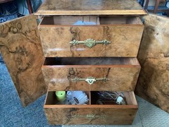 Victorian stunning LARGE bur Walnut/brass Collectors 3draws &key Cabinet C1850