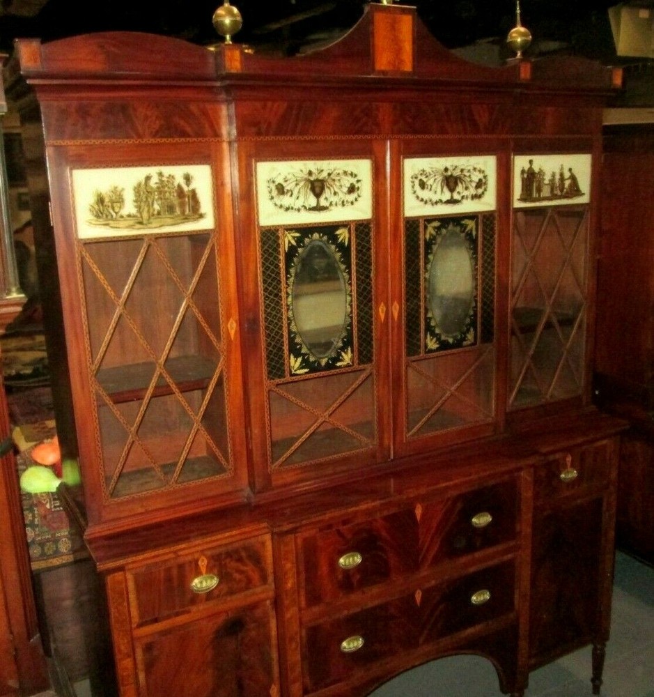 TRUE ANTIQUE AMERICAN FEDERAL SALEM INLAID MAHOGANY BREAKFRONT CIRCA 1800’s