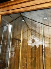 c1890 oak upright 2 door display cabinet 6’w x 85”h x 20”d – Four glass shelves