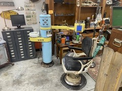 Antique vintage dental medical industrial cabinet, mid-century modern metal blue
