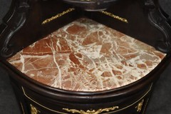 Superb Italian Dark Walnut and Bronze Dore’ Ormolu Corner Cabinet Marble Top
