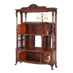 Mahogany Star Pentagram Etagere with Mirrors, Spindles & Eagles C1900