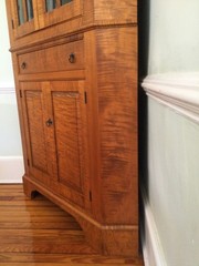 Tiger maple antique reproduction corner cupboard, custom made